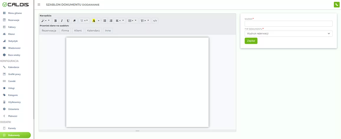 Dodawanie szablonu dokumentu w systemie CALDIS