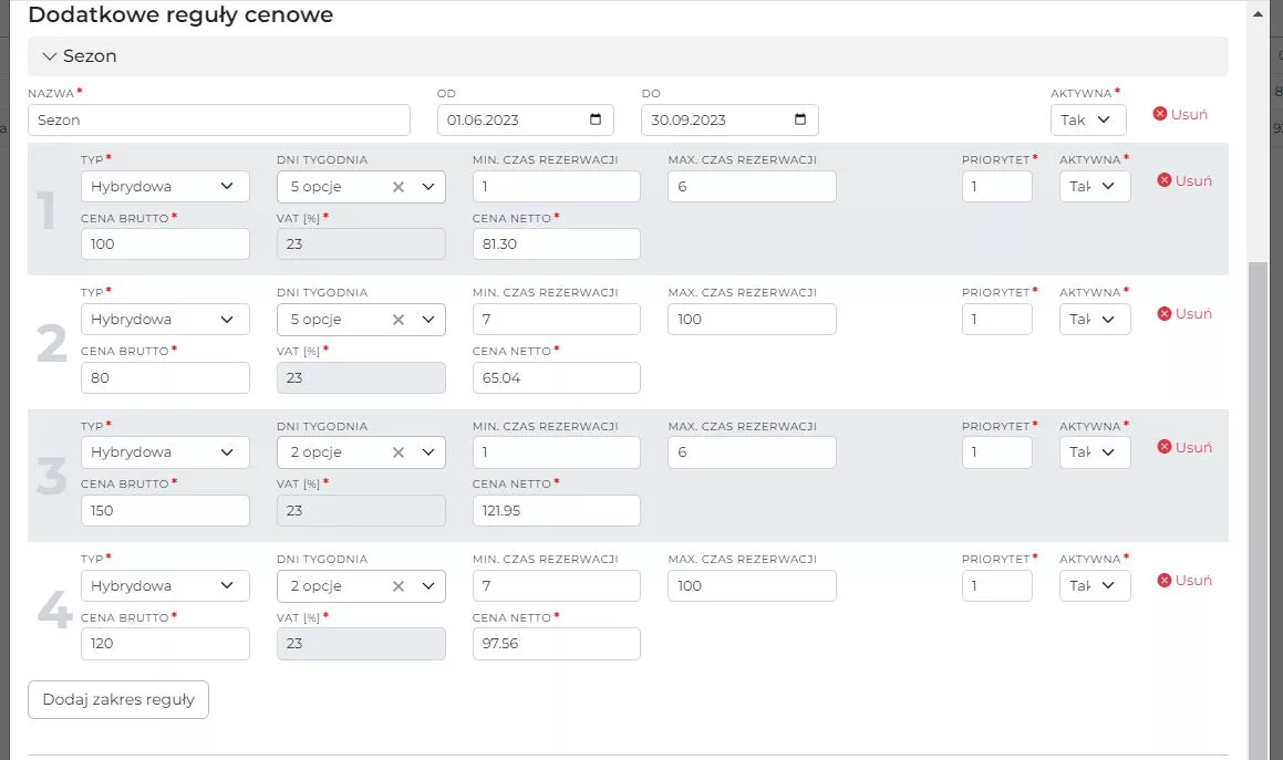Konfigurowanie dodatkowej reguły cenowej