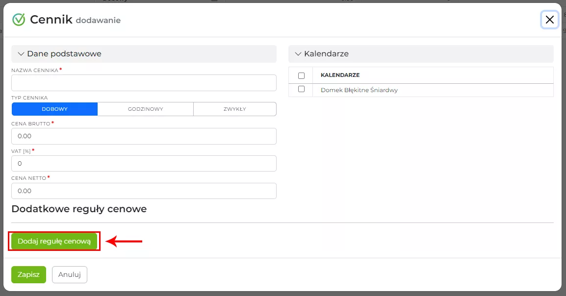 Dodawanie reguły cenowej