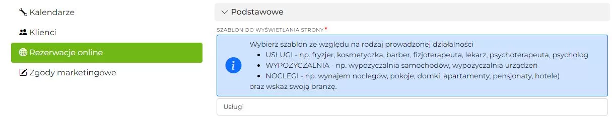 Wybór szablonu do wyświetlania strony