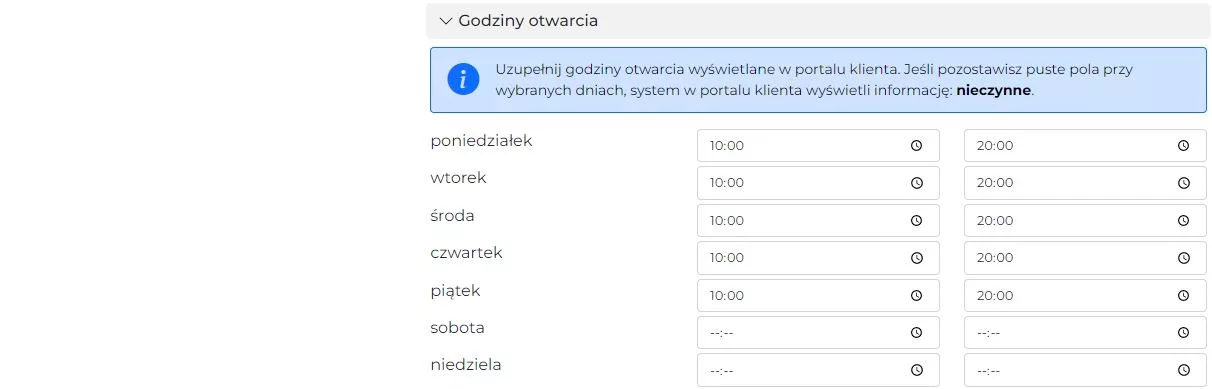 Godziny otwarcia